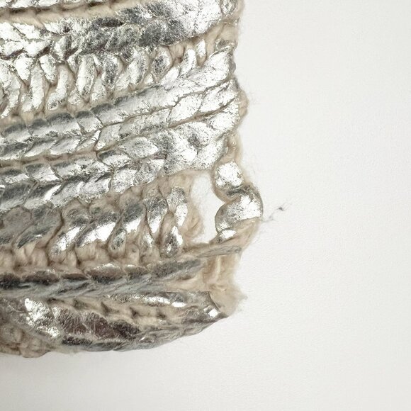Zara Sweater Women's Large Metallic Silver Foil Hooded Knit Pullover Sweatshirt - Picture 9 of 15